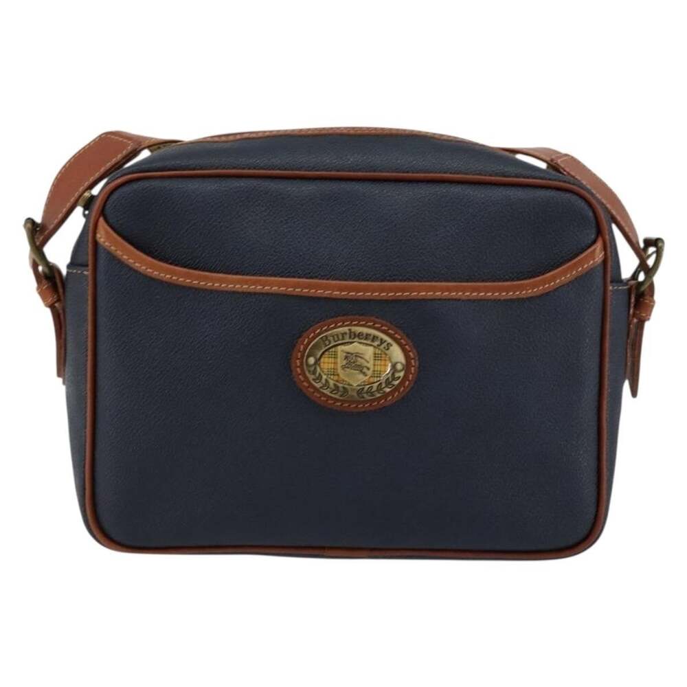 Burberry Leather Coated Canvas Shoulder Bag Navy